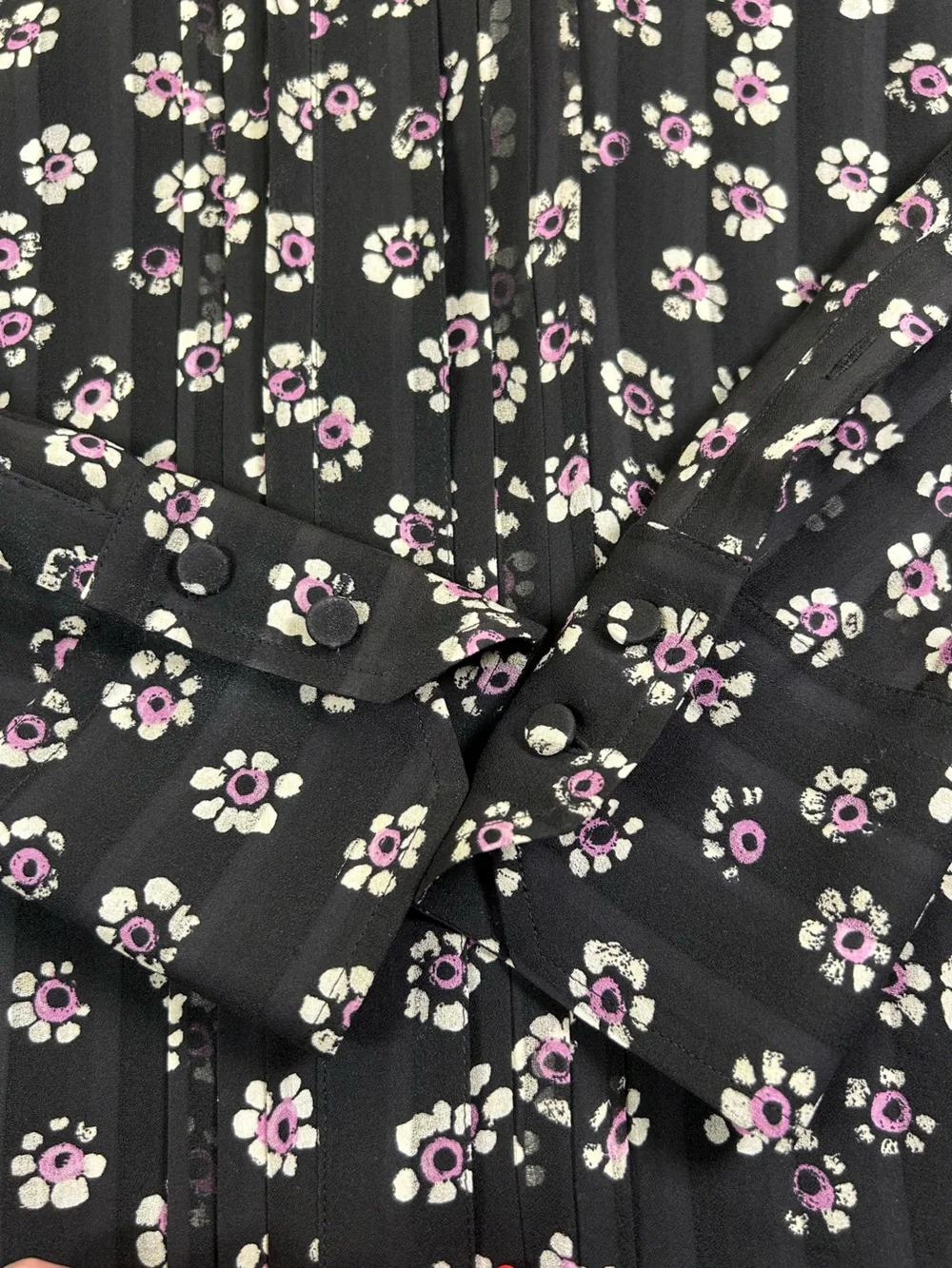 TORY‎ BURCH Avery Silk Floral Mini Shirt Dress Black Pink Size 4 Preppy Resort